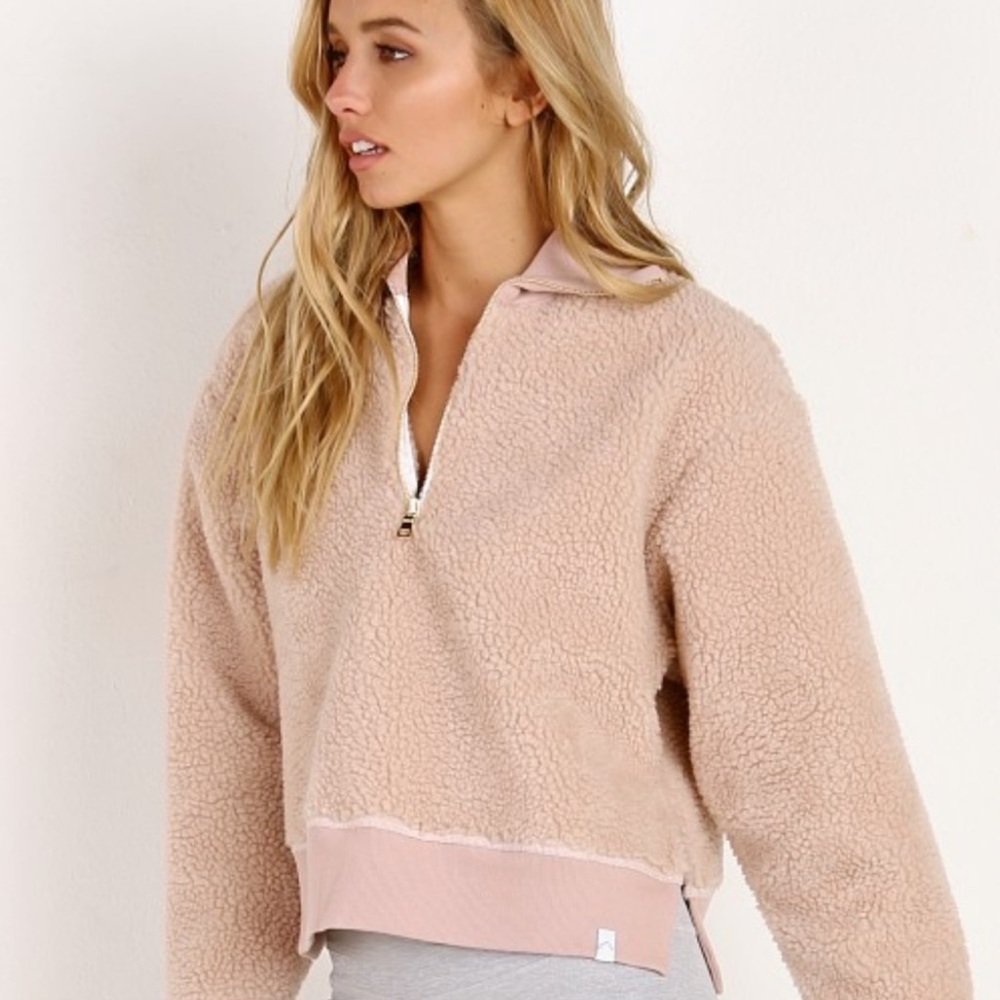 Varley Daphne Pullover Sherpa 1/2 zip Sweatshirt Pink Size L